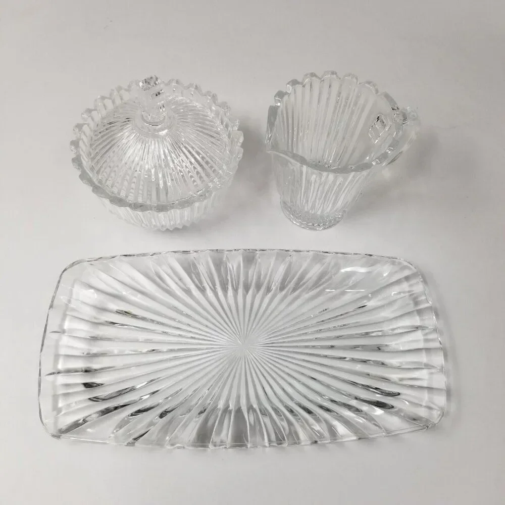 Vintage Mikasa Royal Suite Cut Crystal Covered Sugar Bowl Creamer Tray New